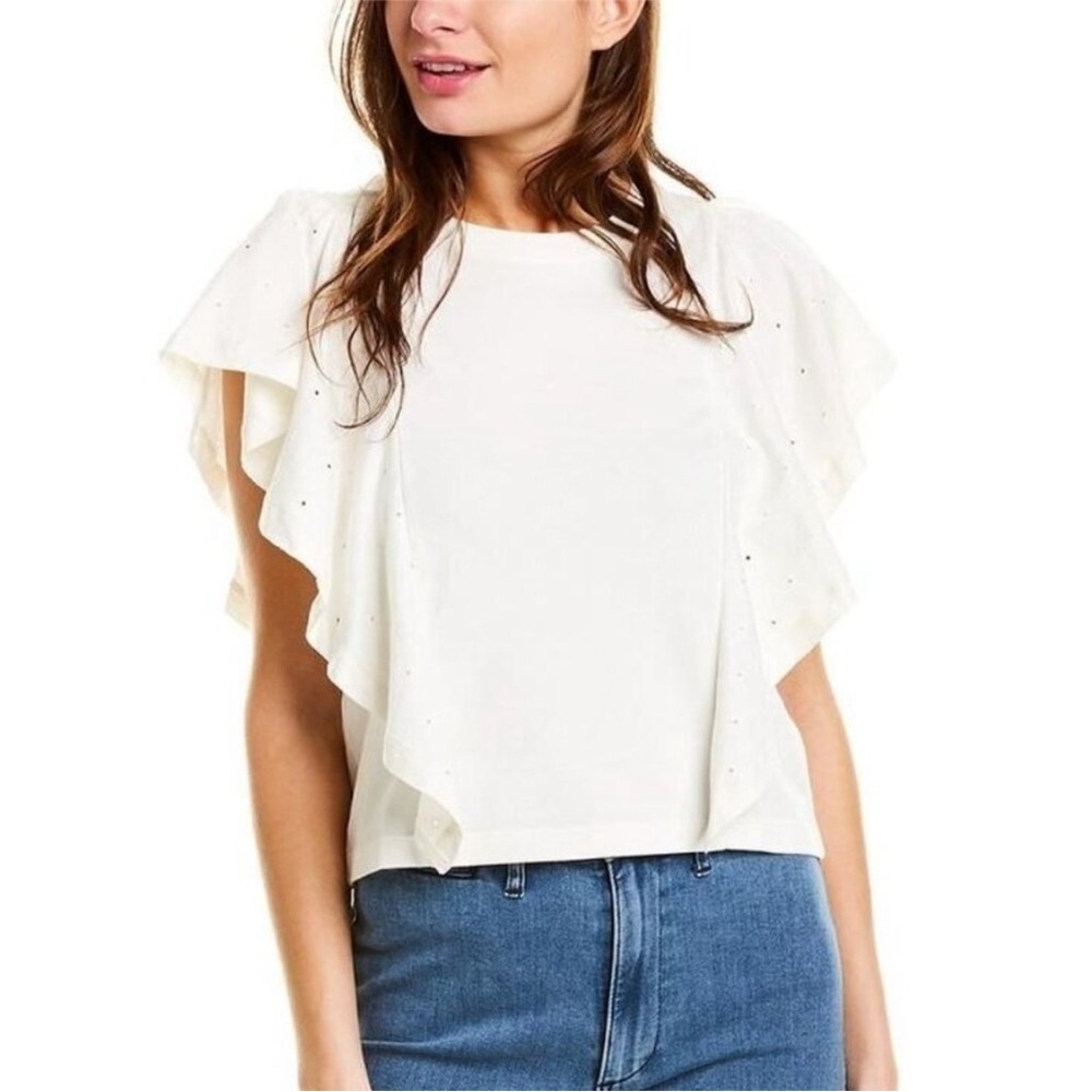 Madewell Texture & Thread Holepunch Flutter Top Ivory White Eyelet Shirt L Large